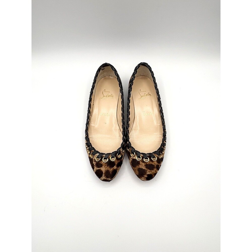 Christian Louboutin Cheetah Print Pony Hair Ballet Flats Whipstitch Size EU 36.5